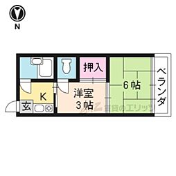 JR山陰本線 円町駅 徒歩16分の賃貸マンション 4階2Kの間取り