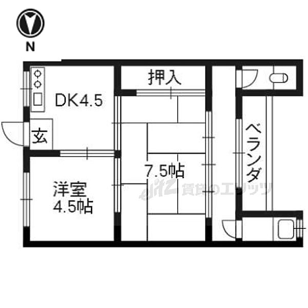 京都府京都市北区紫竹東栗栖町(賃貸アパート2K・2階・38.00㎡)の写真 その2