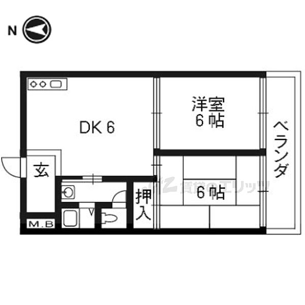 京都府京都市右京区梅津林口町(賃貸マンション2DK・3階・40.00㎡)の写真 その2