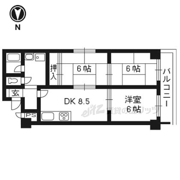 京都府京都市右京区西院高田町(賃貸マンション3DK・6階・67.87㎡)の写真 その2