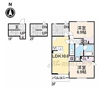 京都府京都市右京区山ノ内宮前町（賃貸アパート2LDK・3階・68.92㎡） その2