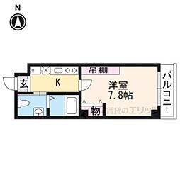 フラッティ衣笠 2階1Kの間取り