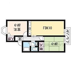 セジュール鹿ノ下 2階2LDKの間取り
