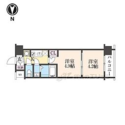 エステムコート京都二条 4階2Kの間取り