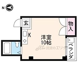 京福電気鉄道北野線 北野白梅町駅 徒歩20分の賃貸マンション 1階ワンルームの間取り