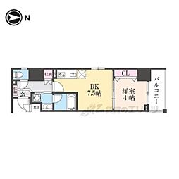 JR山陰本線 円町駅 徒歩2分の賃貸マンション 3階1DKの間取り