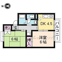 京都市営烏丸線 北大路駅 バス19分 土天井町下車 徒歩2分の賃貸アパート 2階2DKの間取り