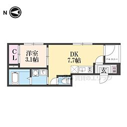 JR山陰本線 円町駅 徒歩7分の賃貸アパート 3階1DKの間取り