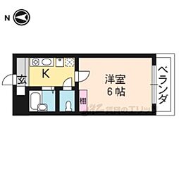 京都市営烏丸線 北山駅 徒歩13分の賃貸マンション 2階1Kの間取り