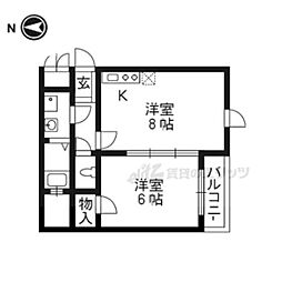 阪急京都本線 西院駅 徒歩9分の賃貸マンション 2階1DKの間取り