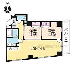 阪急京都本線 西院駅 徒歩9分の賃貸マンション 4階2LDKの間取り