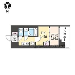 アクアプレイス京都千本丸太町 1DKの間取図画像