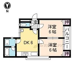 京都市営烏丸線 北大路駅 バス12分 大宮交通公園前下車 徒歩2分の賃貸マンション 2階2DKの間取り
