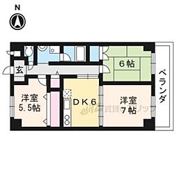 JR山陰本線 花園駅 徒歩8分の賃貸マンション 4階3DKの間取り