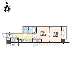 エステムコート京都二条 6階2Kの間取り