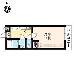 フラッティ京都御所北 1階1Kの間取り