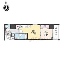 JR山陰本線 円町駅 徒歩2分の賃貸マンション 2階1DKの間取り