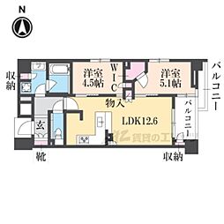 京都地下鉄東西線 烏丸御池駅 徒歩6分の賃貸マンション 3階2LDKの間取り