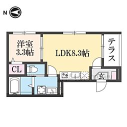JR山陰本線 花園駅 徒歩4分の賃貸アパート 1階1LDKの間取り