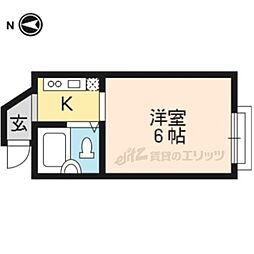 JR山陰本線 太秦駅 徒歩5分の賃貸マンション 2階1Kの間取り