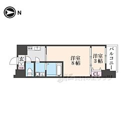 アクアプレイス京都千本丸太町 1DKの間取図画像