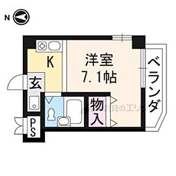コージーハイツ大徳寺 ワンルームの間取図画像