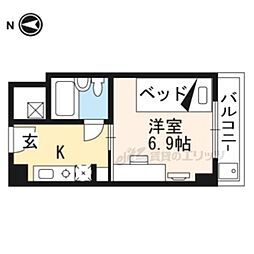 コスモリード京都今出川 ワンルームの間取図画像
