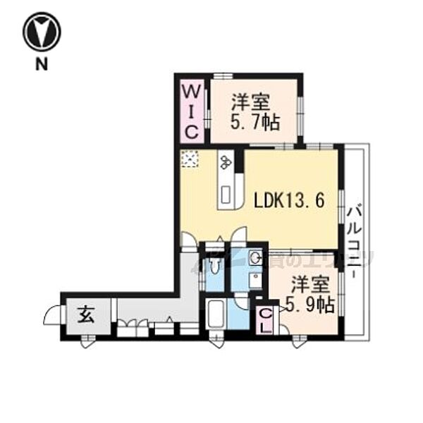 レフィシア西院 405｜京都府京都市右京区西院高山寺町(賃貸マンション2LDK・2階・64.27㎡)の写真 その2