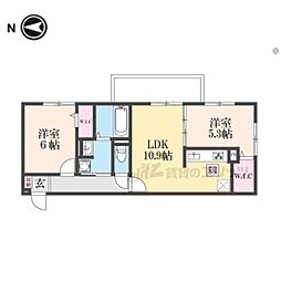 ルーセント伏見稲荷 1階2LDKの間取り