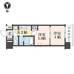 エステムコート京都祥邸 6階2Kの間取り