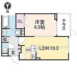 阪急京都本線 洛西口駅 徒歩17分の賃貸アパート 1階1LDKの間取り