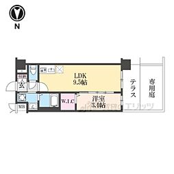 京都市営烏丸線 十条駅 徒歩4分の賃貸マンション 1階1LDKの間取り