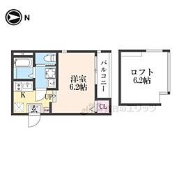 JR奈良線 稲荷駅 徒歩13分の賃貸アパート 2階1Kの間取り