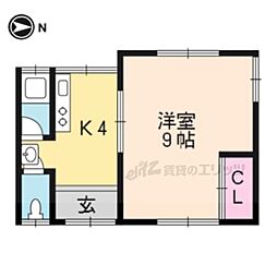 みのり荘 2階1Kの間取り