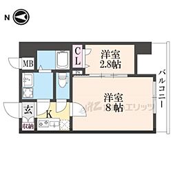阪急京都本線 西院駅 徒歩15分の賃貸マンション 7階2Kの間取り