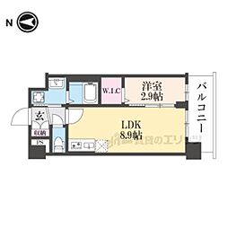 京都市営烏丸線 十条駅 徒歩4分の賃貸マンション 3階1LDKの間取り