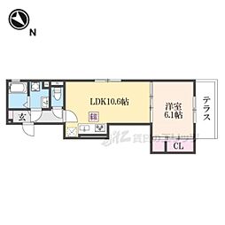 ＧＲＡＭＭ桂北滝川Ｃ棟 1階1LDKの間取り