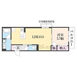 阪急京都本線 西院駅 徒歩9分の賃貸マンション 2階1LDKの間取り