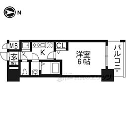 プレサンス京都烏丸爛都 1Kの間取図画像
