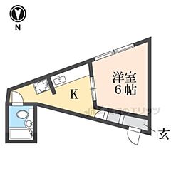 五条グリーンハイツ 1Kの間取図画像