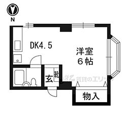 グランディール朱雀 1DKの間取図画像