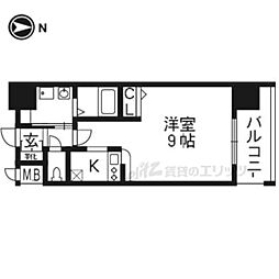 プレサンス京都烏丸爛都 1Kの間取図画像