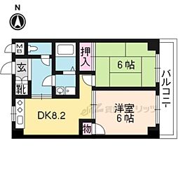 エクセル新十条 2DKの間取図画像