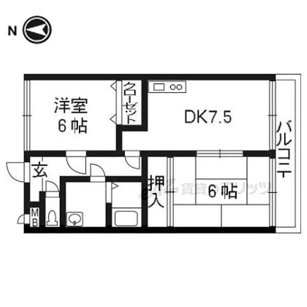 グランバード西野II 103｜京都府京都市山科区西野大鳥井町(賃貸マンション2DK・1階・50.05㎡)の写真 その2