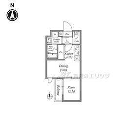 VINA山科WEST 2階1DKの間取り