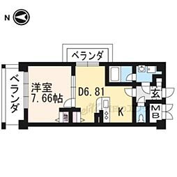 京都地下鉄東西線 椥辻駅 徒歩10分の賃貸マンション 7階1DKの間取り