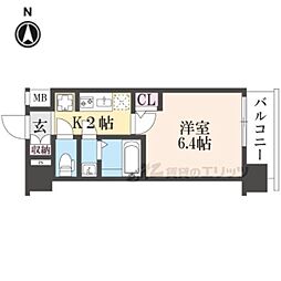 エステムコート京都祥邸 4階1Kの間取り