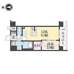 京都市営烏丸線 十条駅 徒歩4分の賃貸マンション 2階1LDKの間取り