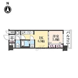 京都市営烏丸線 十条駅 徒歩4分の賃貸マンション 3階1DKの間取り
