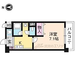 京都市営烏丸線 くいな橋駅 徒歩4分の賃貸マンション 3階1Kの間取り